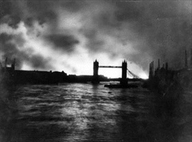 London docks and warehouses burning, September 7, 1940
