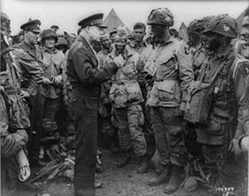 General Dwight D. Eisenhower speaking to men of the 101st Airborne Division, June 5, 1944