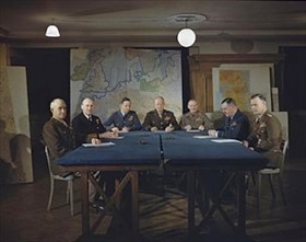 Dwight D. Eisenhower (center) and SHAEF Leadership, London HQ, early 1944