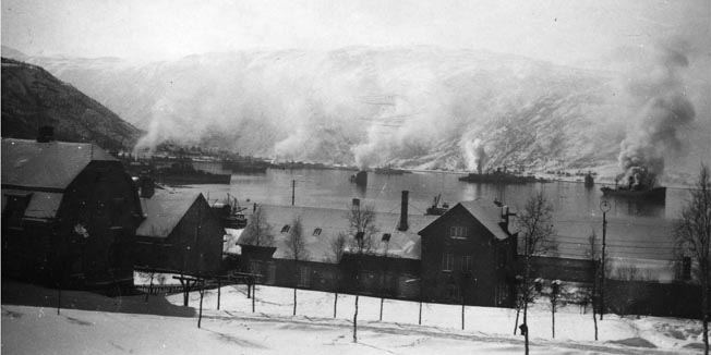 Operation Weseruebung: British navy sets German supply ships ablaze in Ofotfjord near Narvik, April 1940