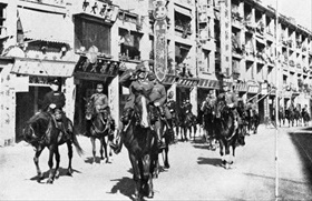 Fall of Hong Kong: Japanese victory parade shortly after the formal British capitulation was signed on December 26, 1941