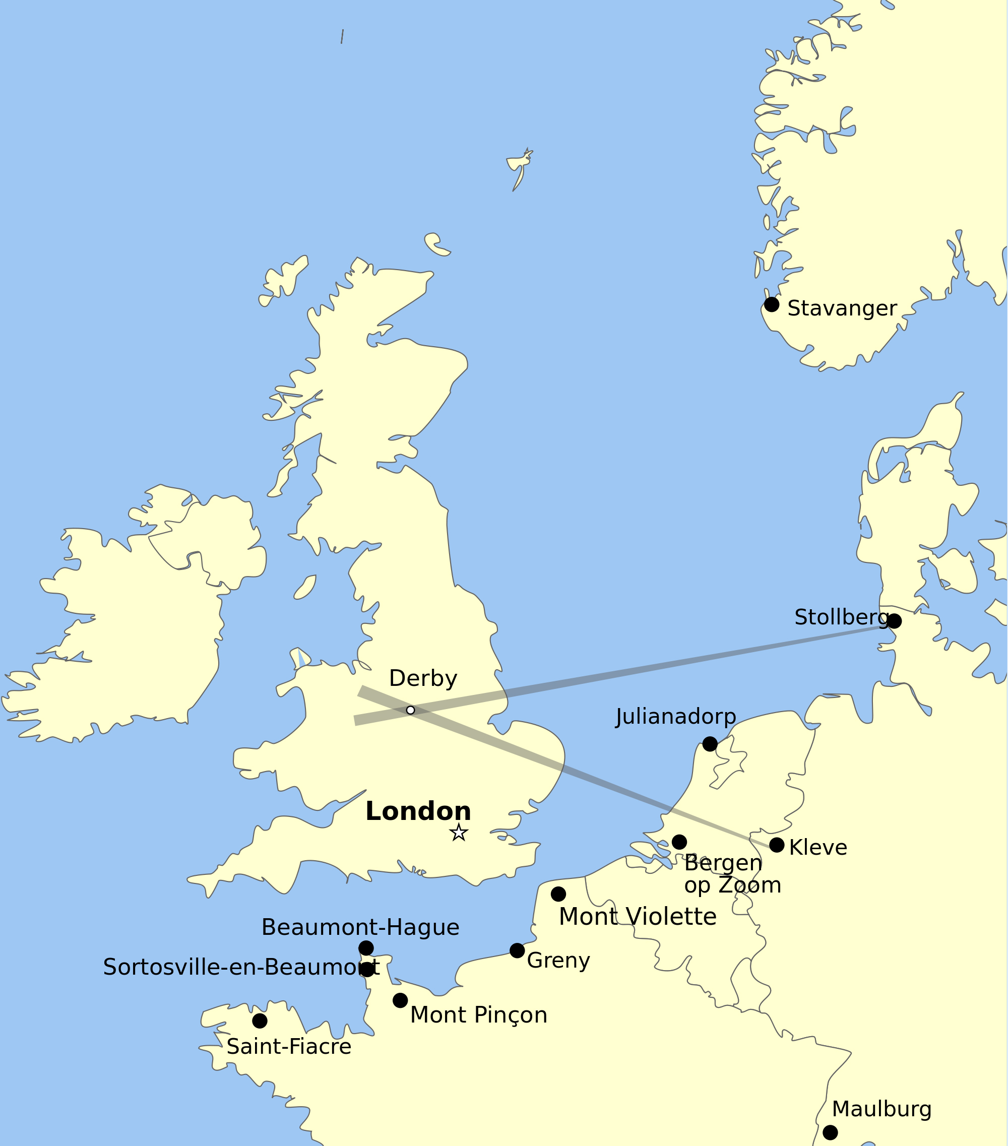 Knickebein radio transmitter locations in Europe