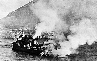 Attack on Mers-el-Kébir: French destroyer Mogador running aground, July 3, 1940