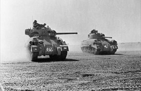 Second Battle of El Alamein: U.S.-supplied Sherman tanks during the Battle of El Alamein, November 5, 1942