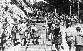 Burma-Thailand Railway: POW work party 1 laying rails