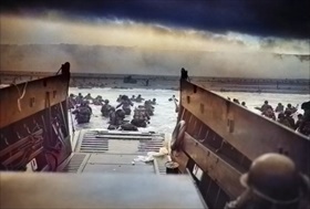 E Company tragically wading waist-deep "into the Jaws of Death," Omaha Beach, June 6, 1944