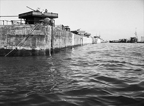 Mulberry Artificial Harbor: Building Mulberry "B" breakwater, Gold Beach, June 12, 1944