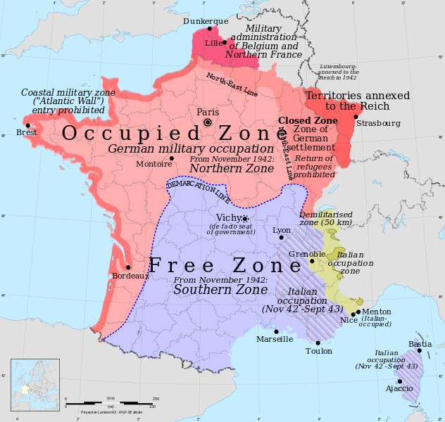 Occupation zones, France, 1940–1944