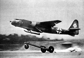 Arado Ar 234 assisted by a trolley during takeoff