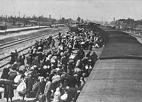Carpathian Ruthenia Jews herded toward death, Birkenau, May or June 1944