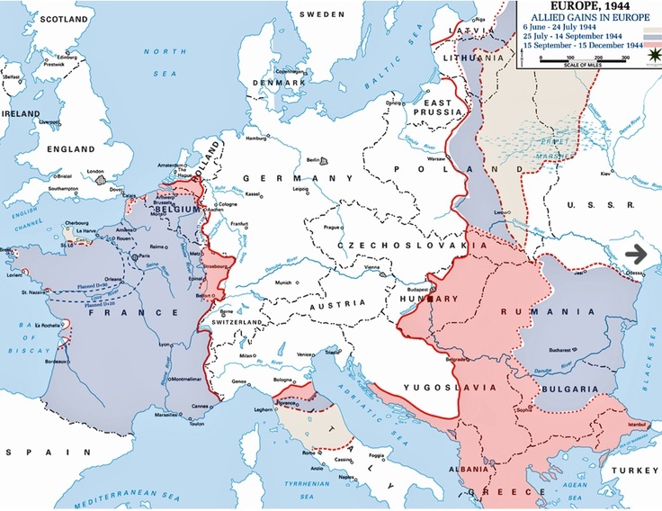 Map of Baltic area showing western and eastern fronts, 1944
