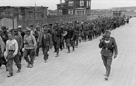 Captured Soviets march to POW camp, July 1941