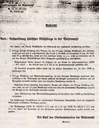 Hitler’s order dismissing partial Jewish soldiers from Wehrmacht, April 8, 1940