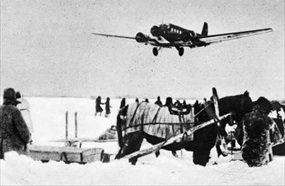 Operation Winter Storm: Ju 52 transport approaches Stalingrad airfield, late 1942