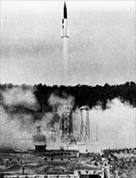 V-2 test rocket four seconds after liftoff