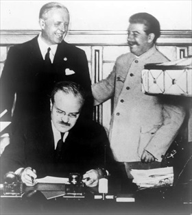 Molotov-Ribbentrop Nonaggression Pact: Molotov signing Nazi-Soviet Nonaggression Pact, August 23, 1939