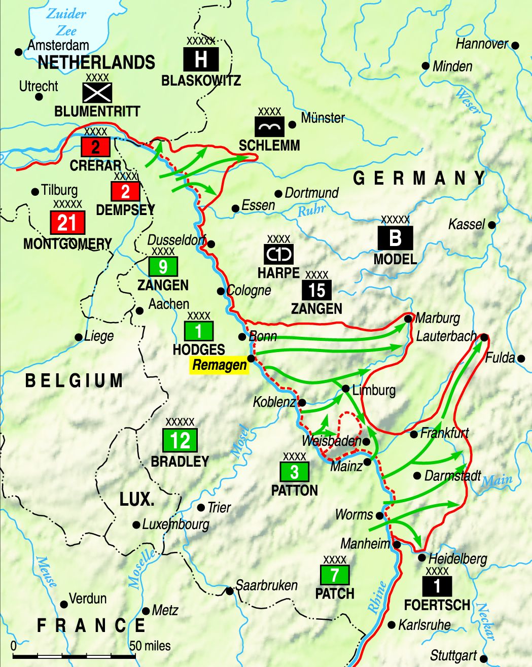 Germany Map Ludendorff Bridge Remagen Winter 1945