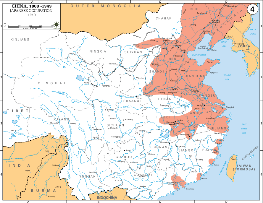Map of Japanese Occupation in China, 1940 Map of Japanese Occupation in China, 1940