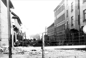 Riga ghetto through barbed wire, 1942