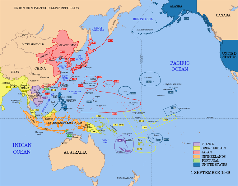 Map of imperial holdings in Asia Pacific, September 1939