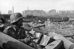 German soldier with captured Soviet submachine gun