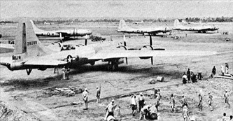 Four-engine B-29 Superfortresses at Chengtu, China, airbase