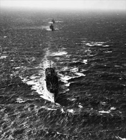 Battle of the Atlantic: U.S. Navy escorting transatlantic convoy, late 1941