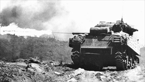 M4A3R3 Marine Corps Ronson flamethrower tank during Battle of Iwo Jima
