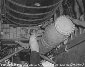 Operation Starvation: MK 25 sea mine being loaded into B-29