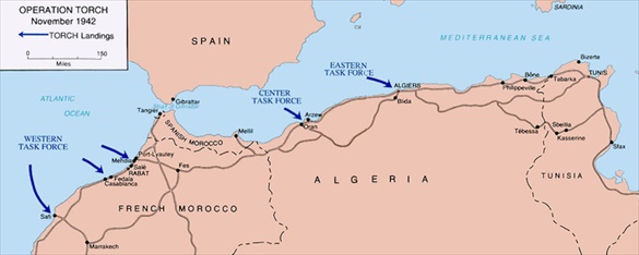 Operation Torch invasion map, November 1942