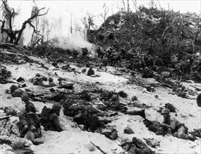 Battle of Peleliu: Marines on landing beach, 9/15/44