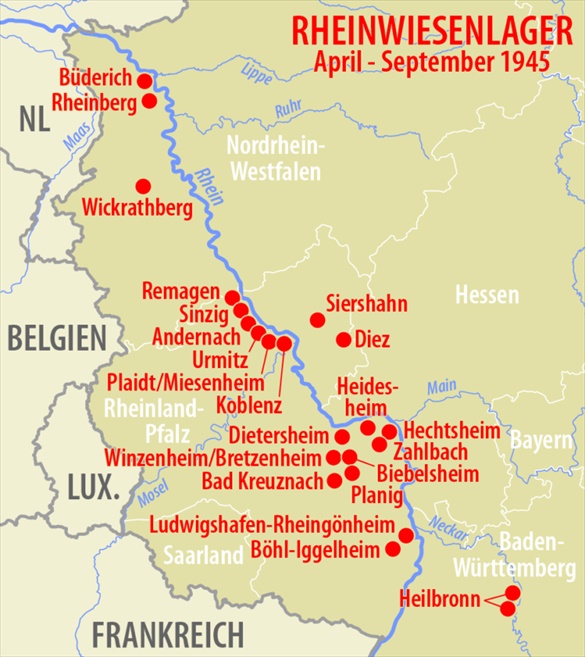 Map Rhine Meadow Camps, April to September, 1945