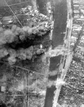 Daylight precision bombing: bombing Germans fleeing Rouen, August 1944