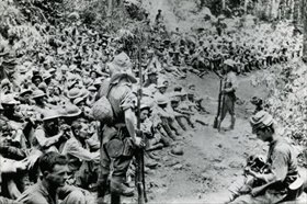Japan invades Philippines: Bataan POWs following surrender, April 9, 1942