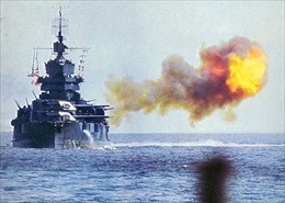 Battle of Okinawa: USS Idaho pounds Okinawa, April 1, 1945