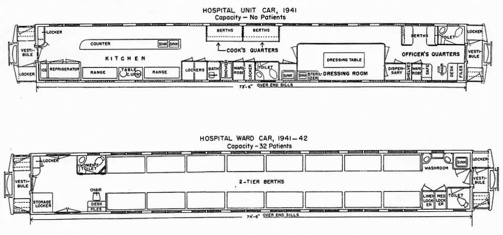  Floor plans of hospital train cars, 1941–42