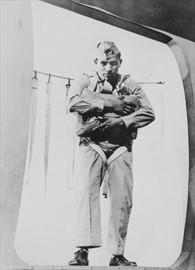 Pima Native American Ira Hayes at paratroop school near San Diego, California, 1943