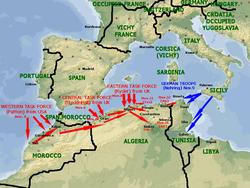 Operation Torch invasion map, November 1942