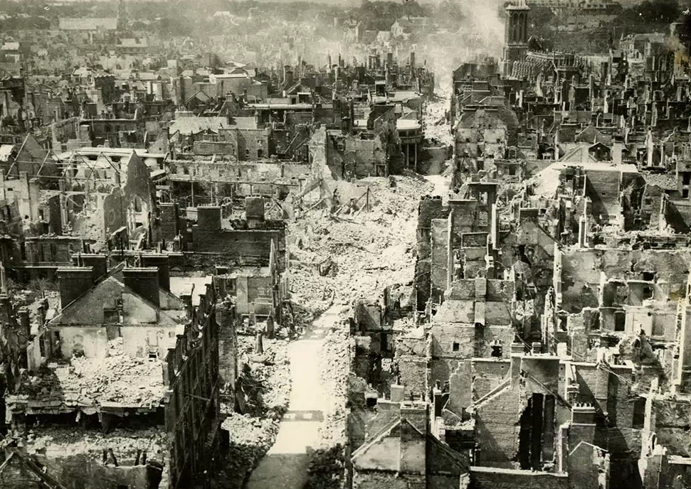 Capturing Caen: Aerial view of devastated Caen, 1944 Capturing Caen: Aerial view of devastated Caen, 1944