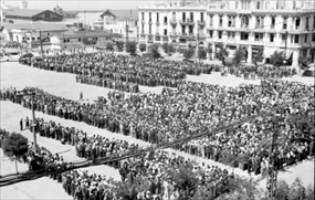 Greek Holocaust: Forced labor registration of male Jews, Eleftherias Square, Thessaloniki, July 11, 1942