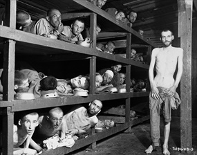Buchenwald: Liberated inmates in a barracks, April 16, 1945