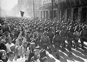 Operation August Storm: Soviet troops stream into captured Harbin, Manchuria, August 21, 1945 Operation August Storm: Operation August Storm: Soviet troops stream into captured Harbin, Manchuria, August 21, 1945
